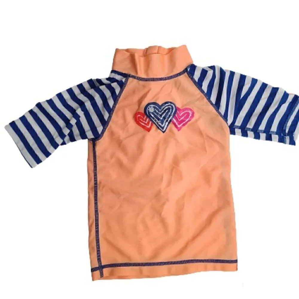 Lot of 2 Toddler Girls 2T Red Beetle Swimsuit and Orange Rashguard
